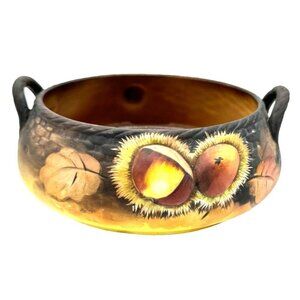 Atq Nippon Morimura Moriage Porcelain Handled Acorn Bowl Hand Painted Circa 1920